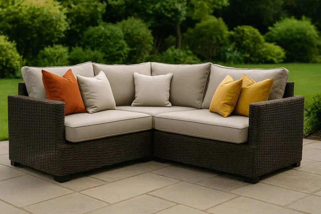 “Garden corner sofa cushions with waterproof covers for patio furniture”