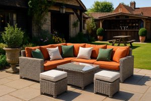 Made-to-measure patio set cushions in grey rattan furniture – custom outdoor cushion replacements UK